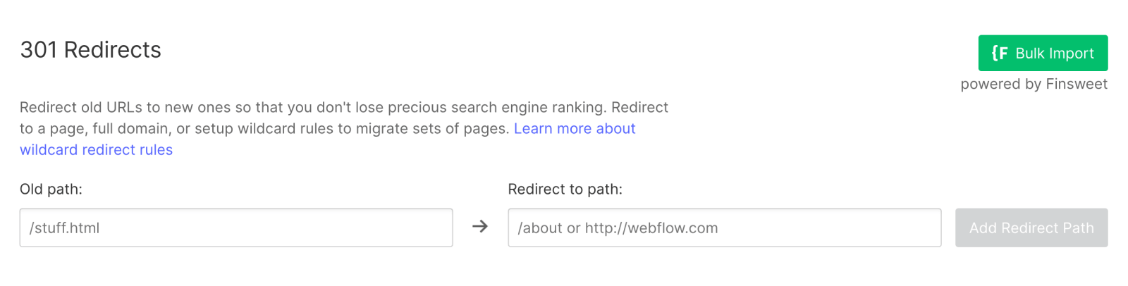 Bulk Import 301 Redirects to Webflow