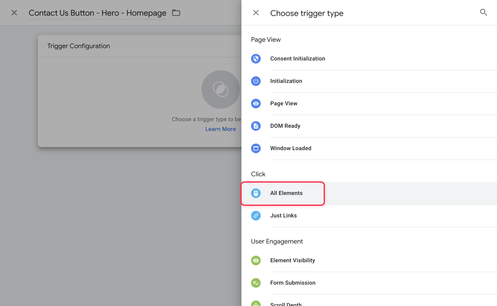 Create a click trigger in Google Tag Manager