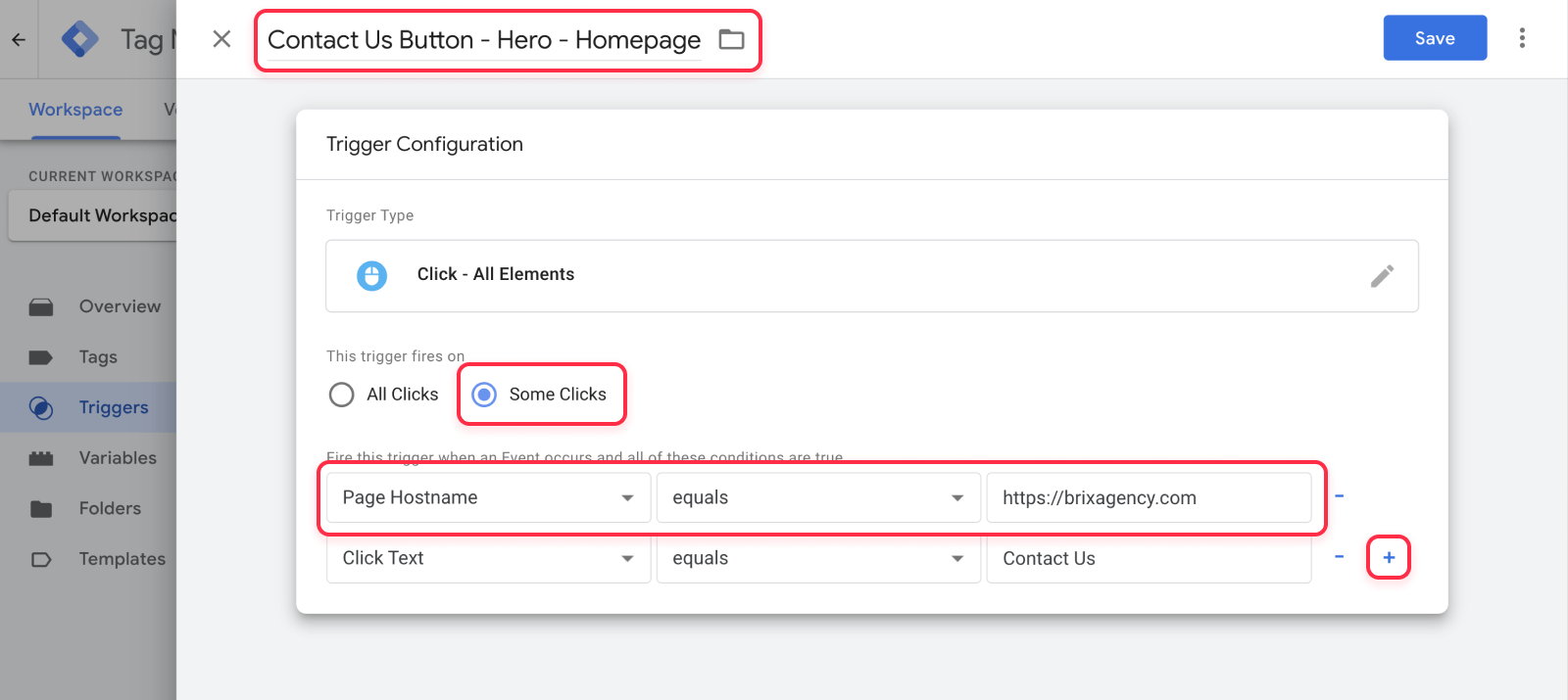 Configure Click Trigger in Google Tag Manager