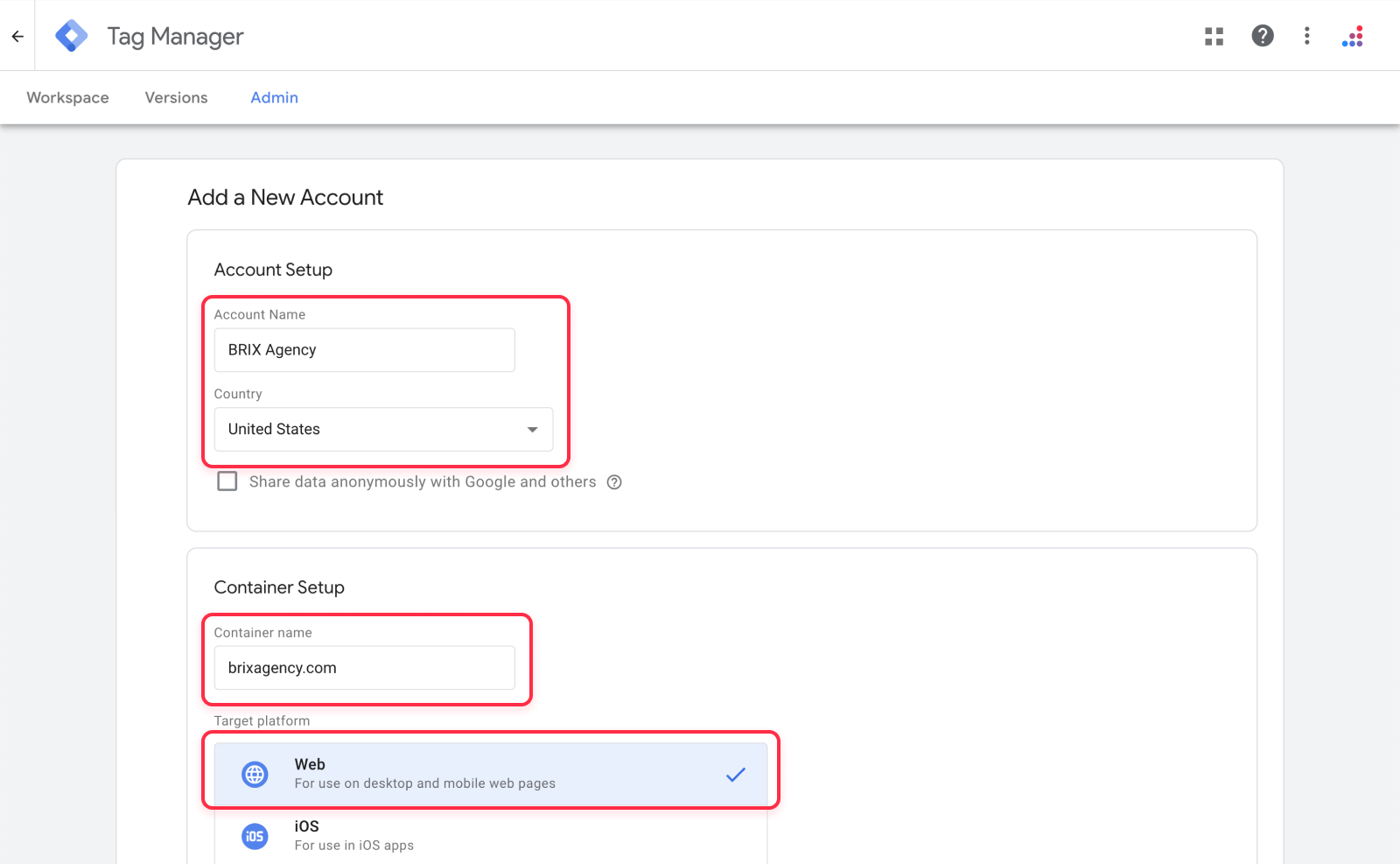 Create a Google Tag Manager account for your Webflow site