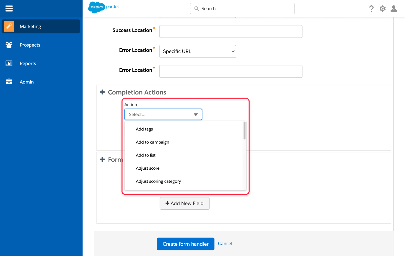 Setup actions for Salesforce form handler for Webflow form