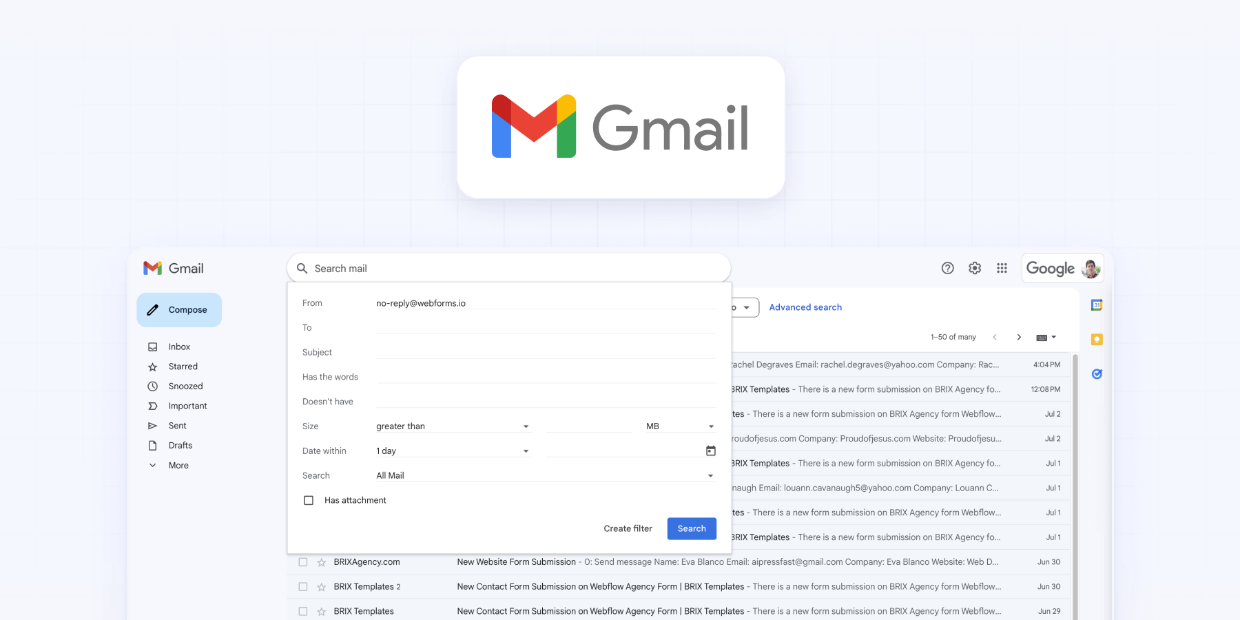 Avoid spam in Webflow forms using Gmail filters