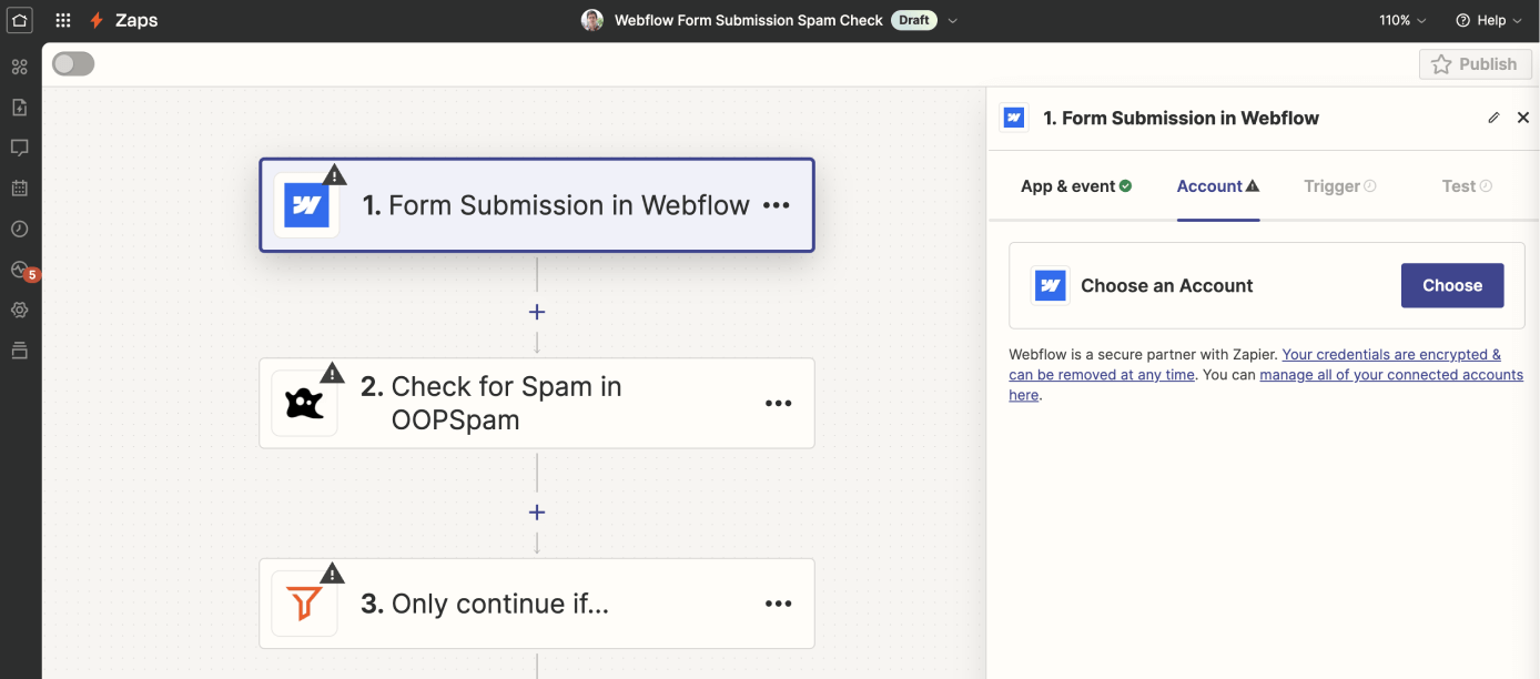 Avoid spam in Webflow forms using Zapier and OOPSpam - Configure Zap