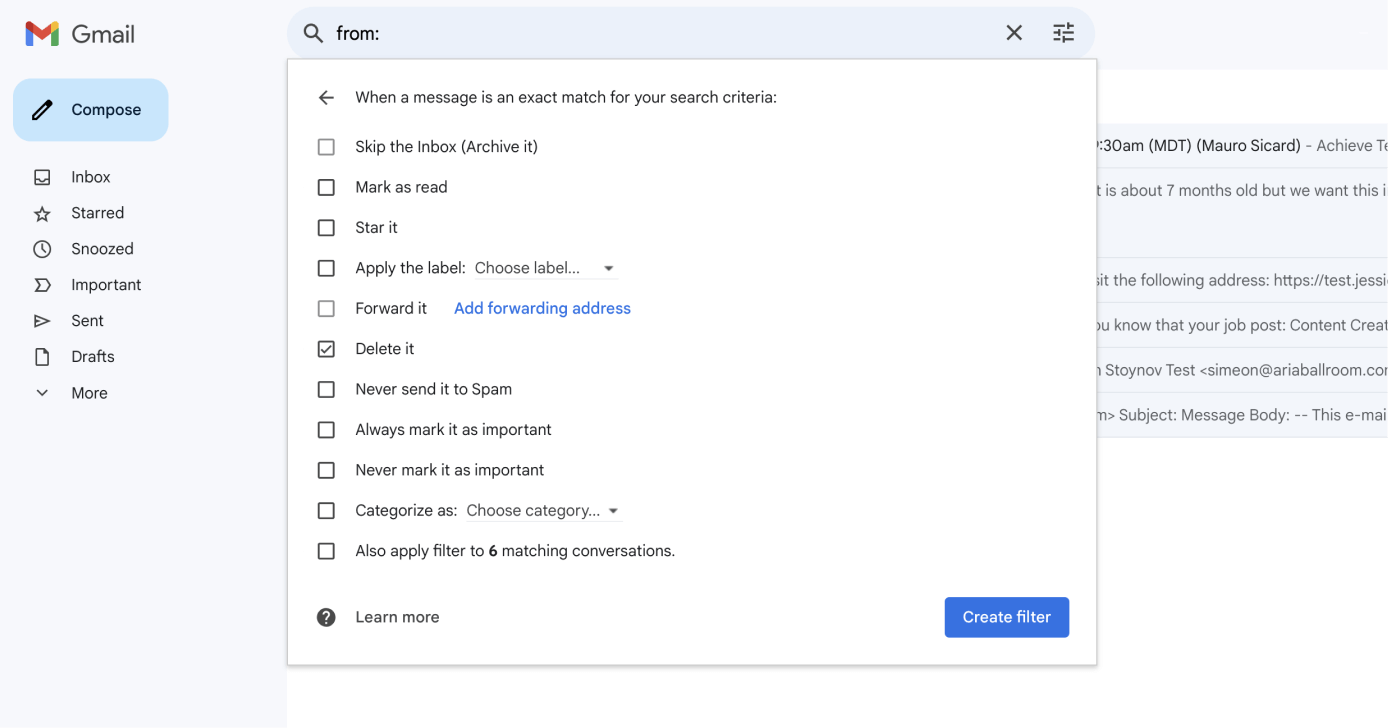 Avoid spam in Webflow forms using Gmail filters - Categorize SPAM messages