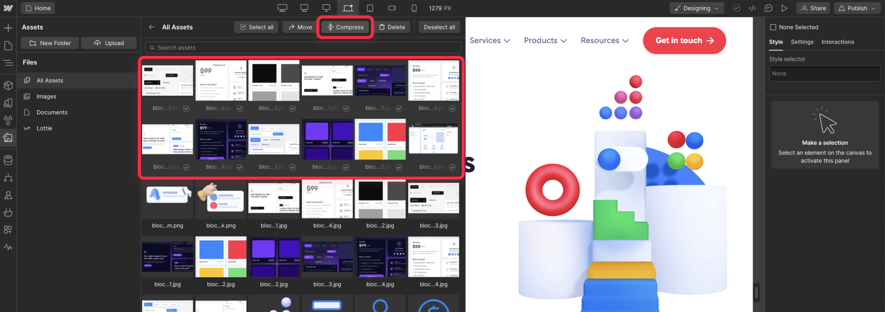 Compress all Webflow static assets to overcome bandwidth limit