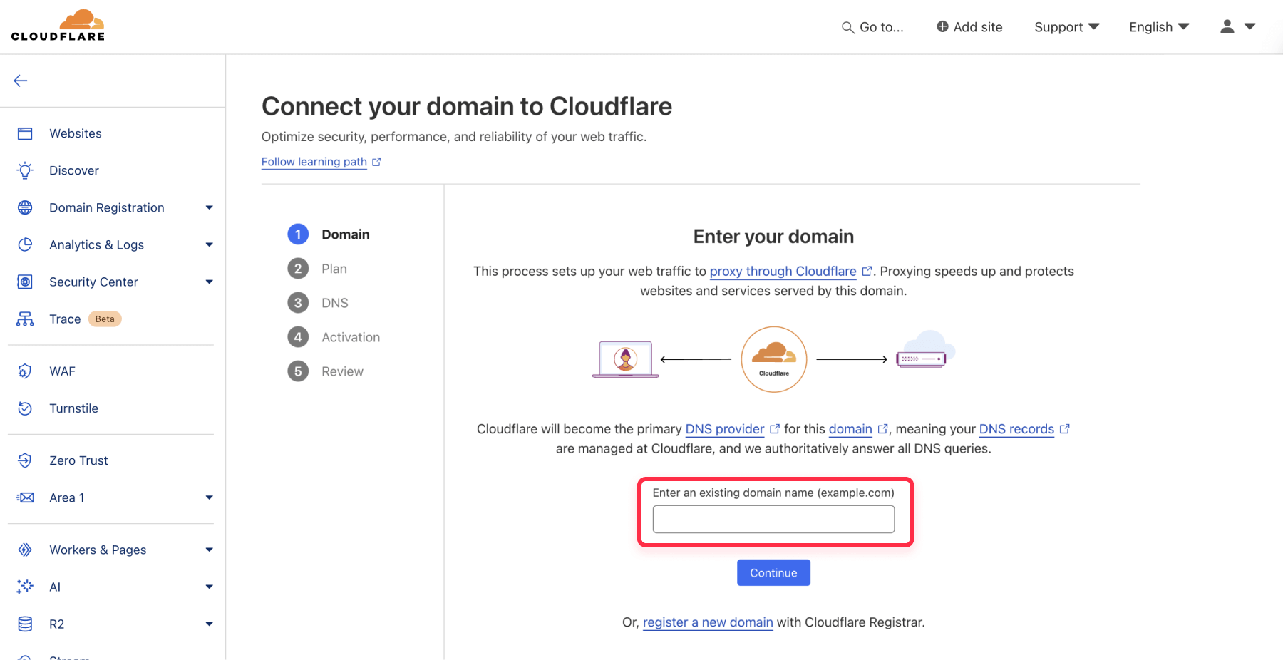 Add domain in Cloudflare for Webflow and HubSpot reverse proxy setup