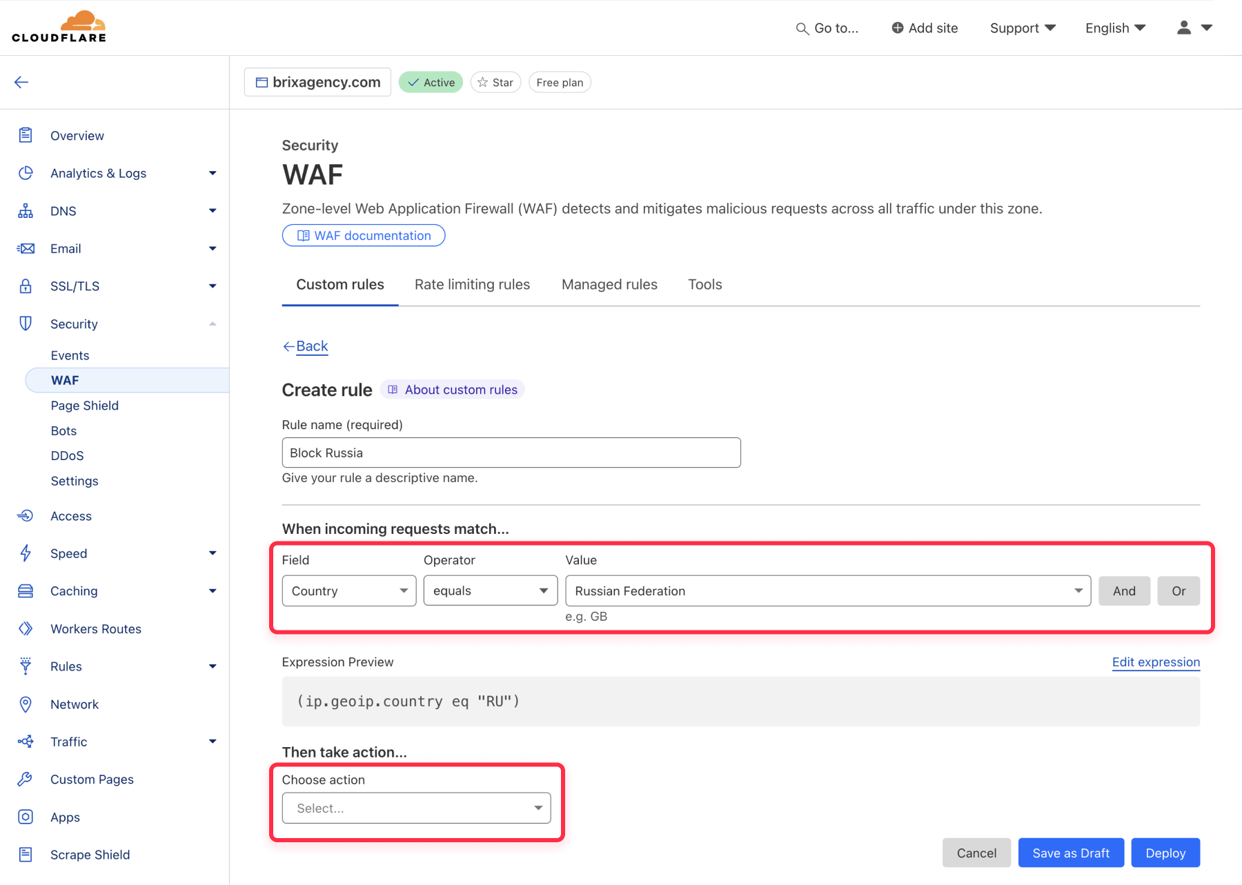 Configure WAF rule in Cloudflare for Webflow geo-block