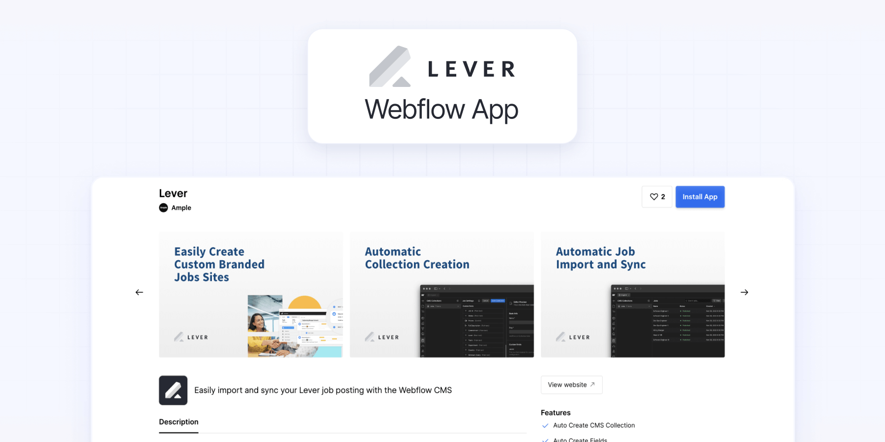 Integrate Lever job board in Webflow with Webflow app