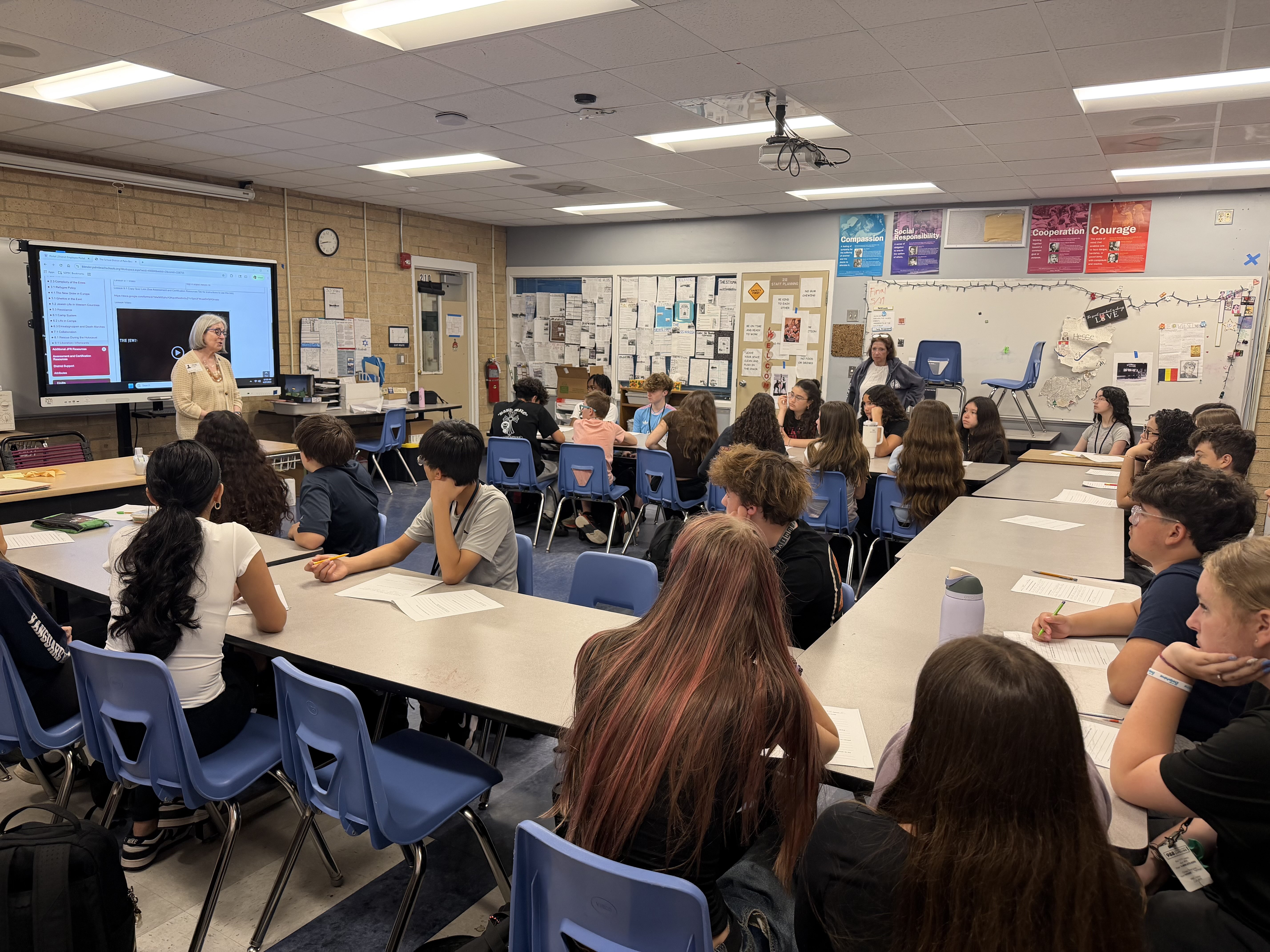 Stanlee Stahl lecturing in a Holocaust elective classroom, 2026
