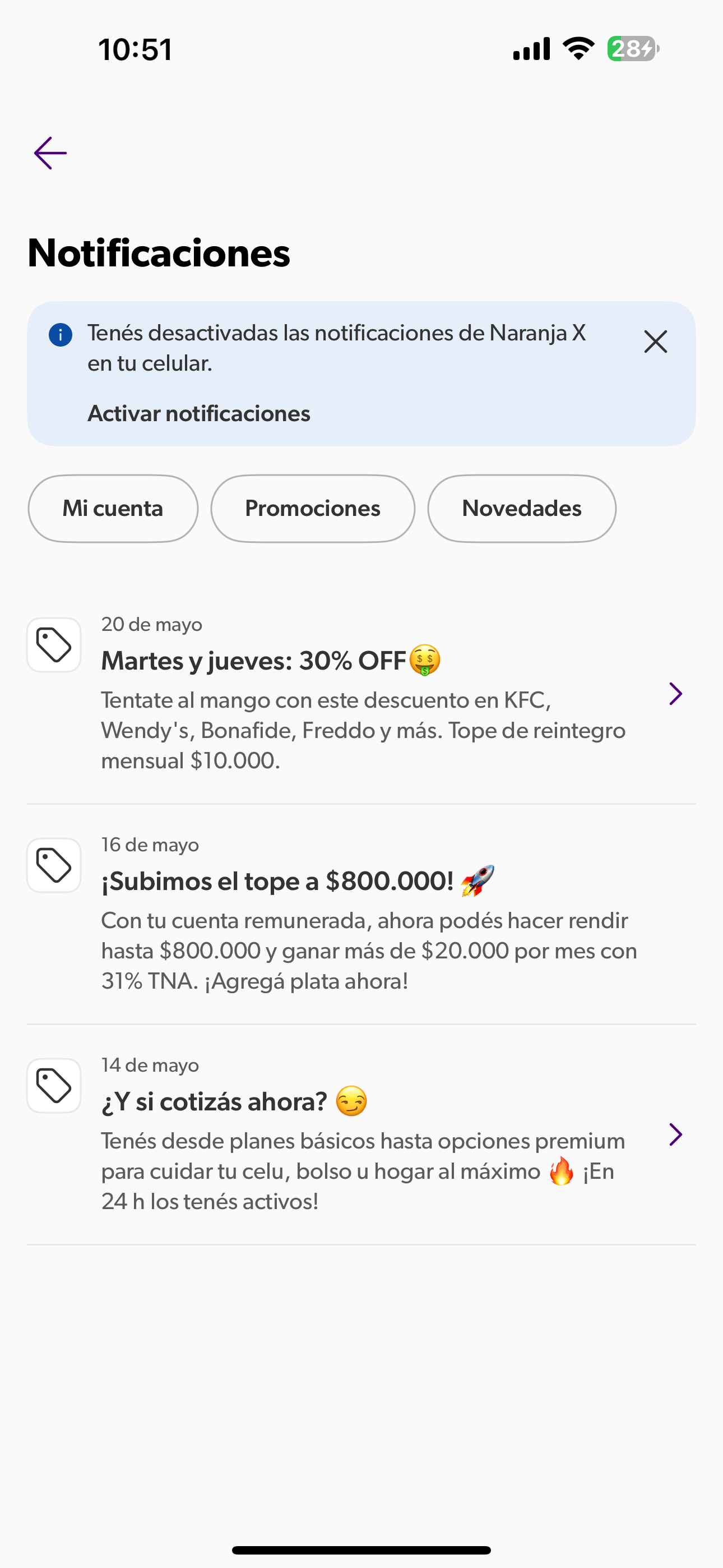Naranja X - Notifications