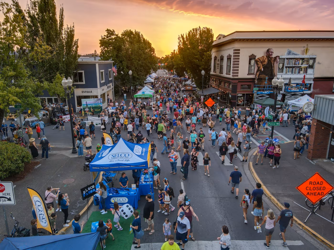 Downtown Springfield at The Block Party 2025 - Sunset, Ken Kesey Mural, Main Street, Springfield Oregon
