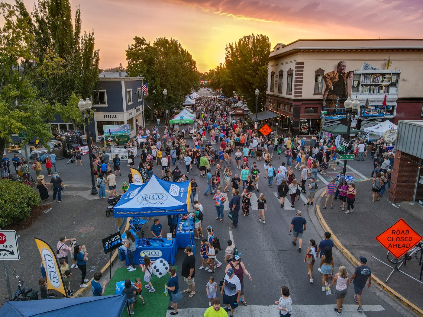 Downtown Springfield at The Block Party 2025 - Sunset, Ken Kesey Mural, Main Street, Springfield Oregon
