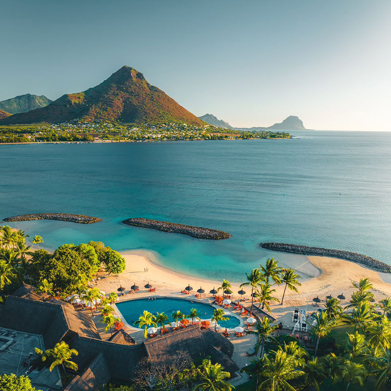Aerial view of the resort looking towards Tamarind and Morne