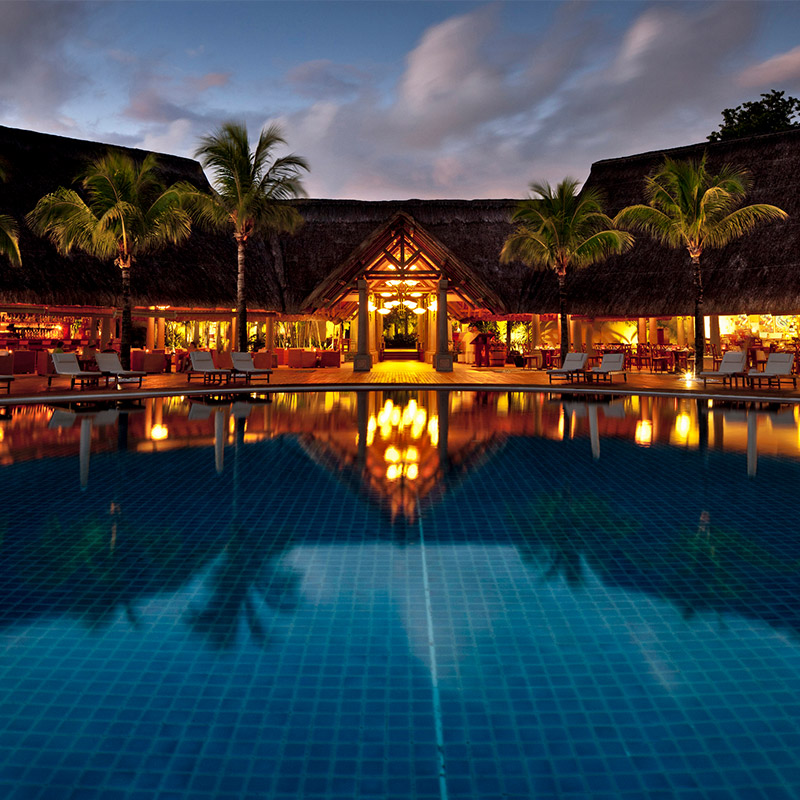 A view of the reception area at night