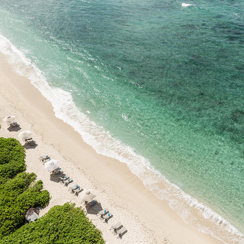 Aerial view of the beach and lagoon.