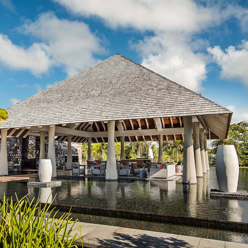 Lounge surrounded by pools