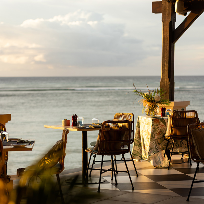 Waves restaurant at sunset overlooking the lagoon