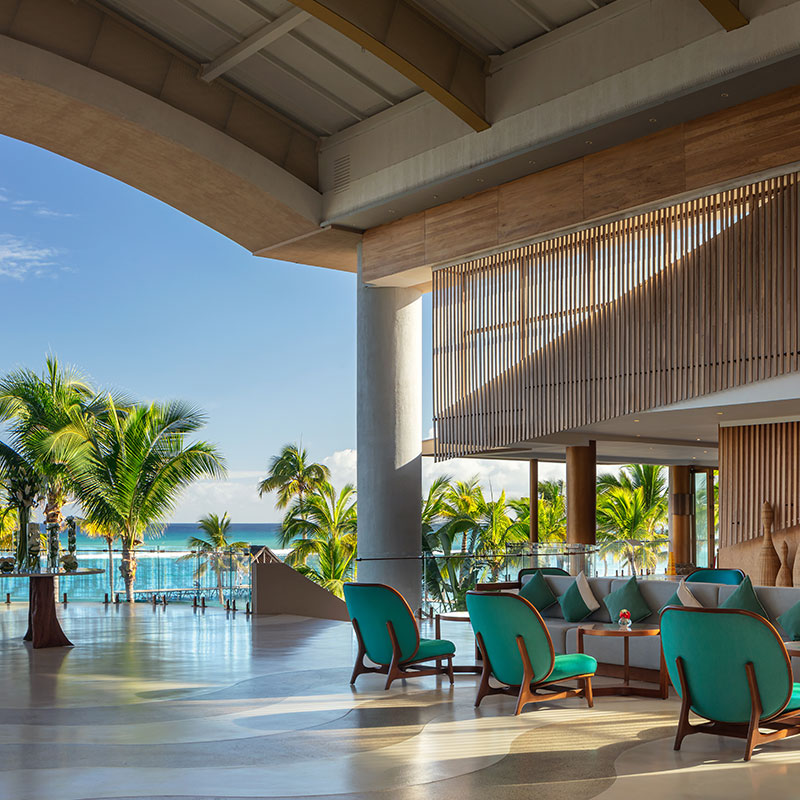Reception area overlooking the lagoon