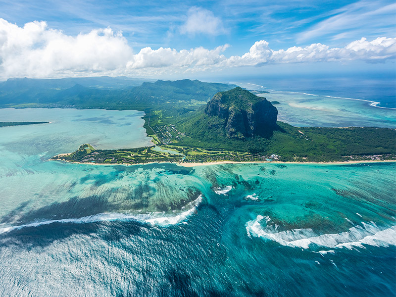 Aerial view of Le Morne peninsula.