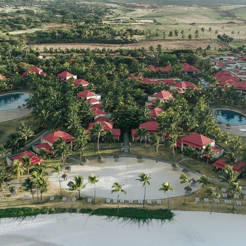 Aerial view of the resort and beach