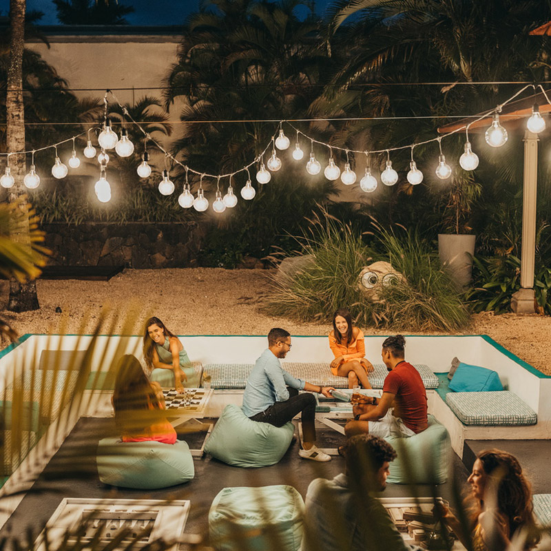 Couple enjoying drinks in the evening.