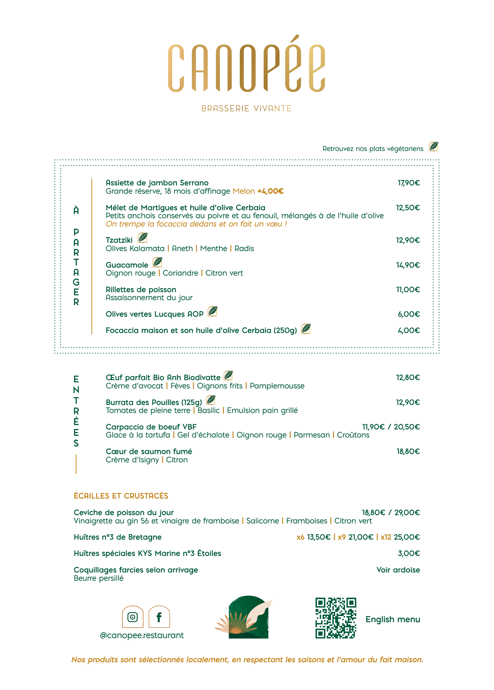 Carte Recto restaurant Canopée