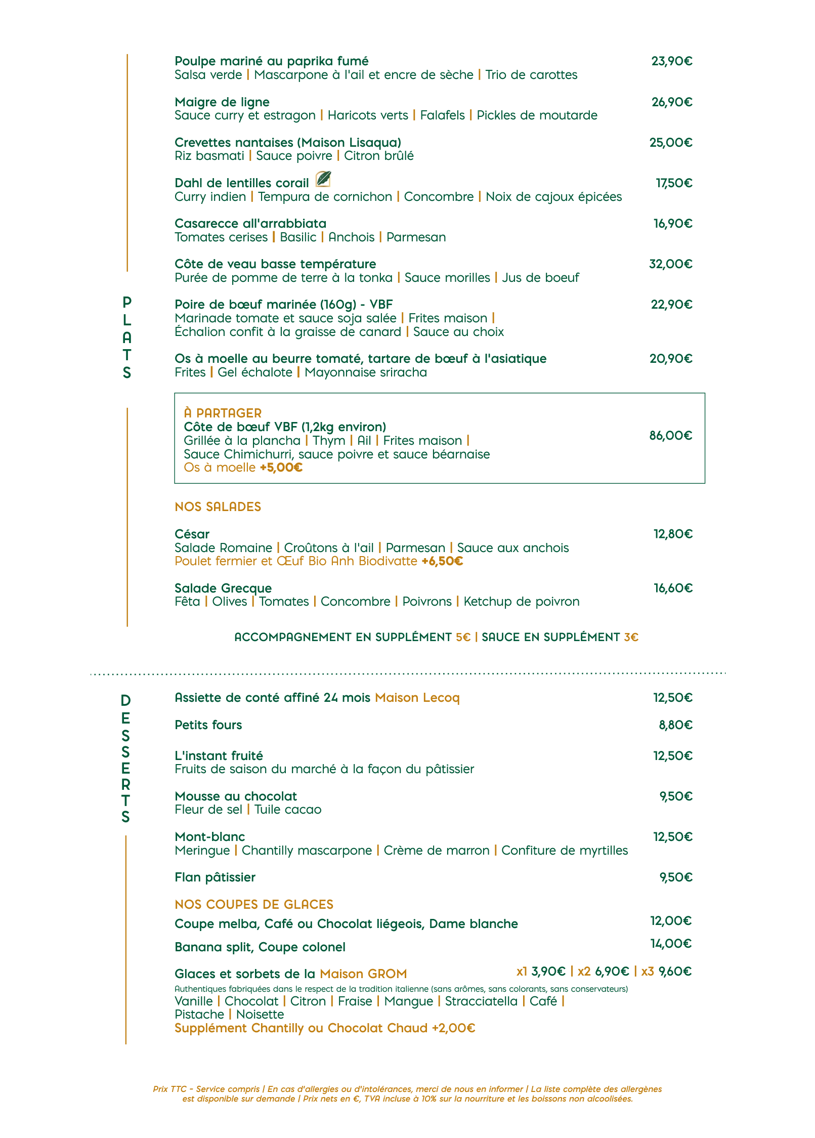 Carte Verso restaurant Canopée