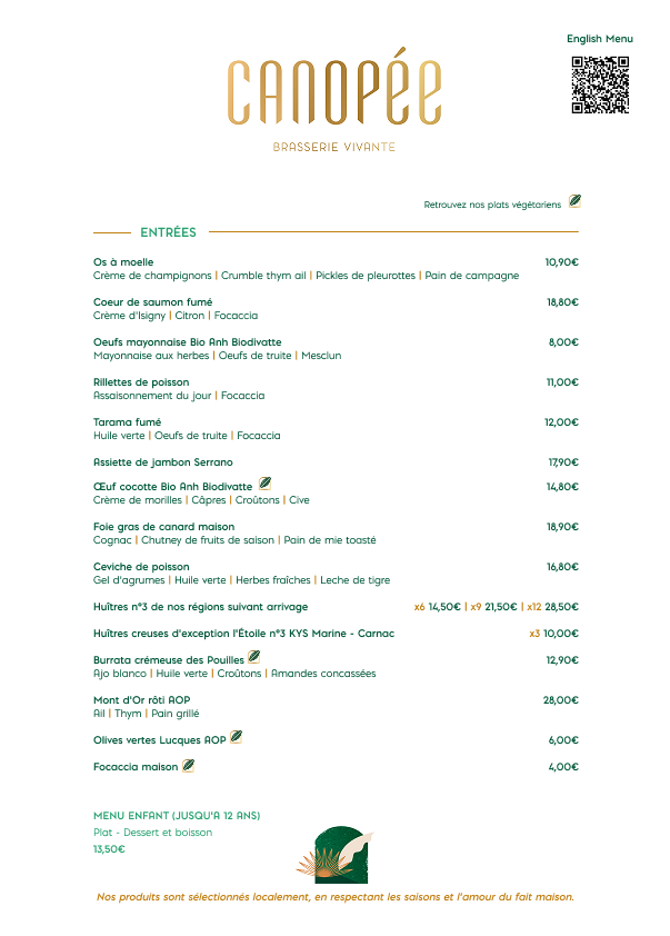 Carte Recto restaurant Canopée