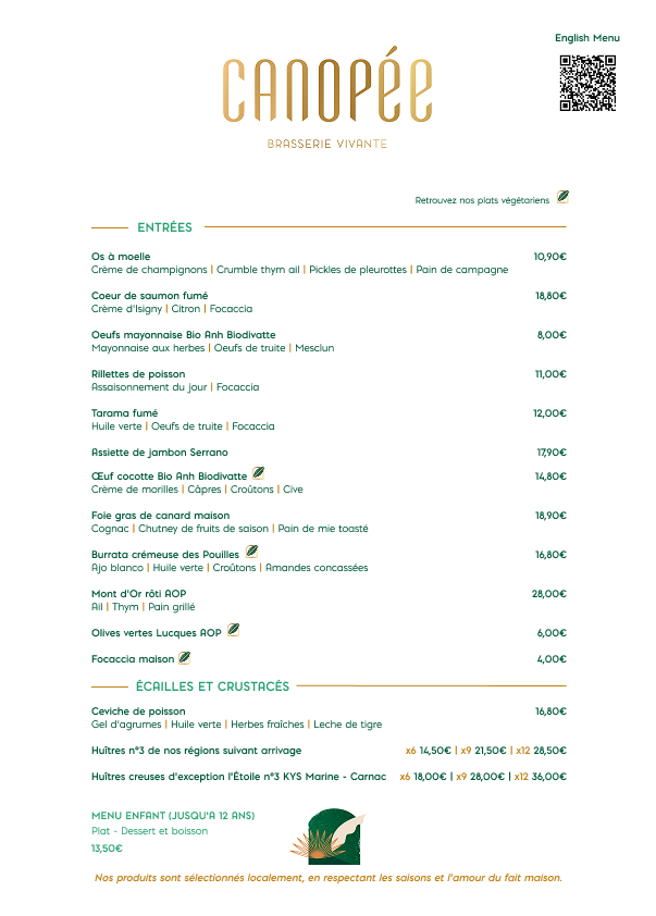 Carte Recto restaurant Canopée