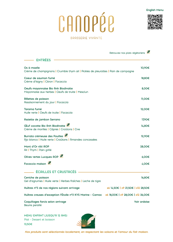 Carte Recto restaurant Canopée