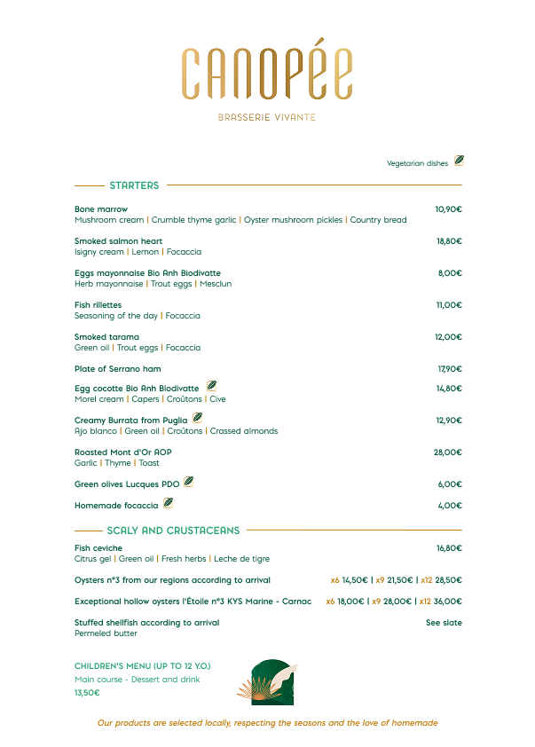 Carte Recto restaurant Canopée