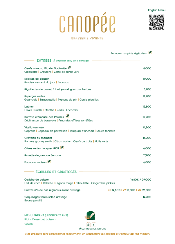 Carte Recto restaurant Canopée