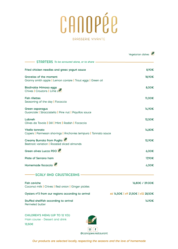 Carte Recto restaurant Canopée