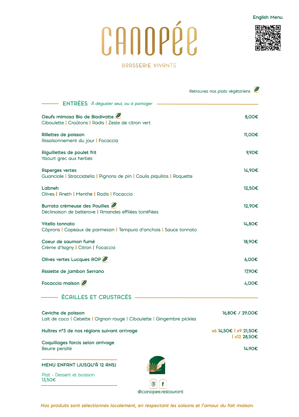 Carte Recto restaurant Canopée