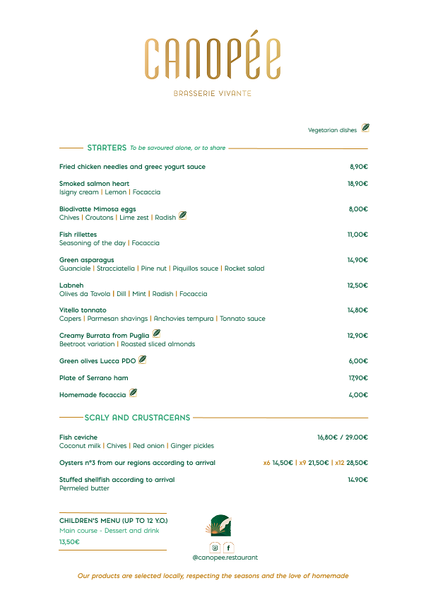 Carte Recto restaurant Canopée