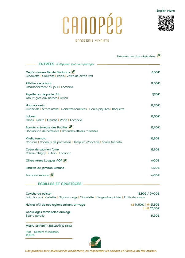 Carte Recto restaurant Canopée