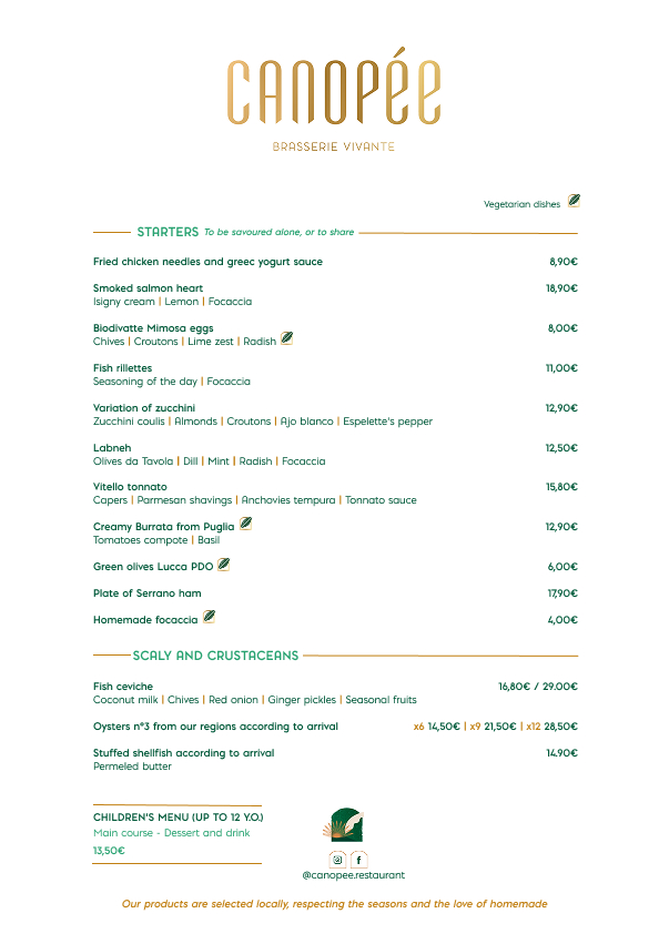Carte Recto restaurant Canopée