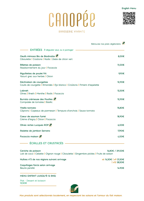 Carte Recto restaurant Canopée