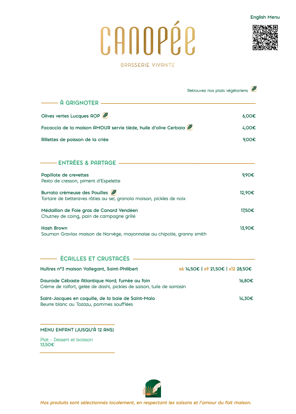 Carte Recto restaurant Canopée