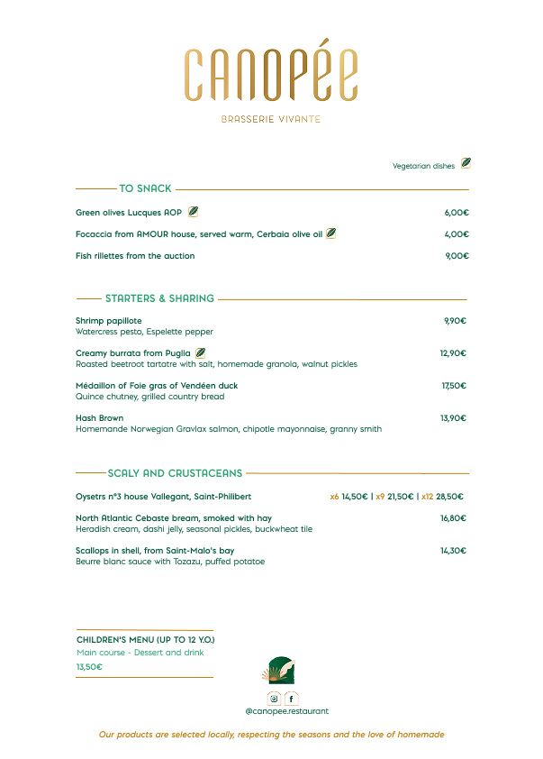 Carte Recto restaurant Canopée