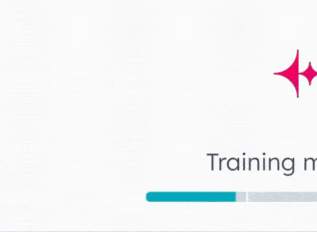 Barra de progreso azul mostrando un proceso de entrenamiento en curso con un ícono de estrellas brillantes rojas.