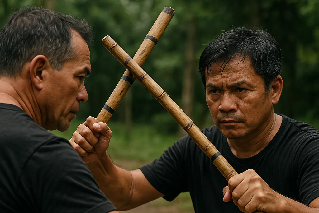 eskrima practitioner with sticks