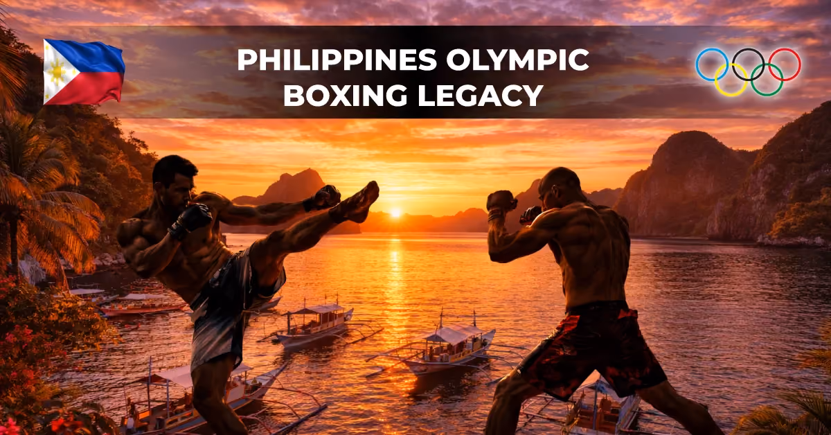Two martial artists practicing against a Philippine landscape backdrop.