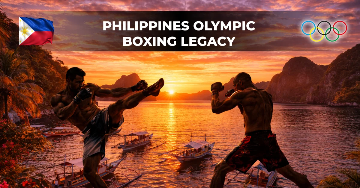 Two martial artists practicing against a Philippine landscape backdrop.