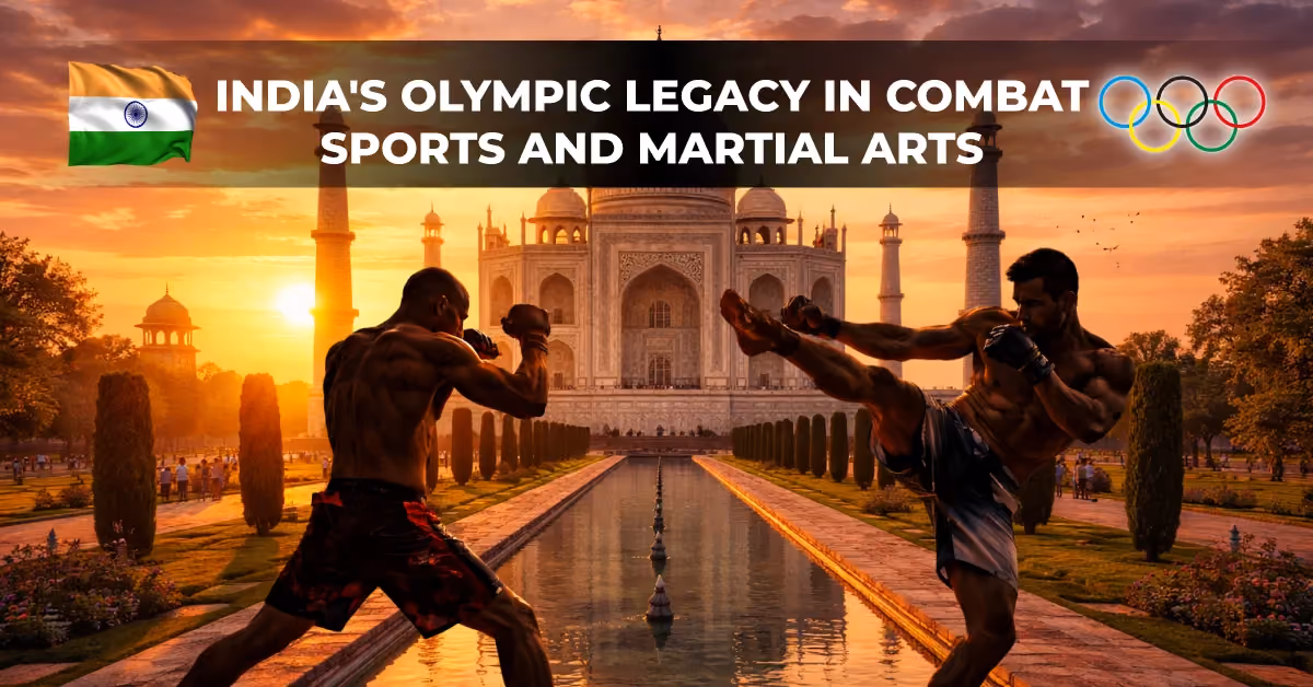 Two martial artists practicing against a India landscape backdrop