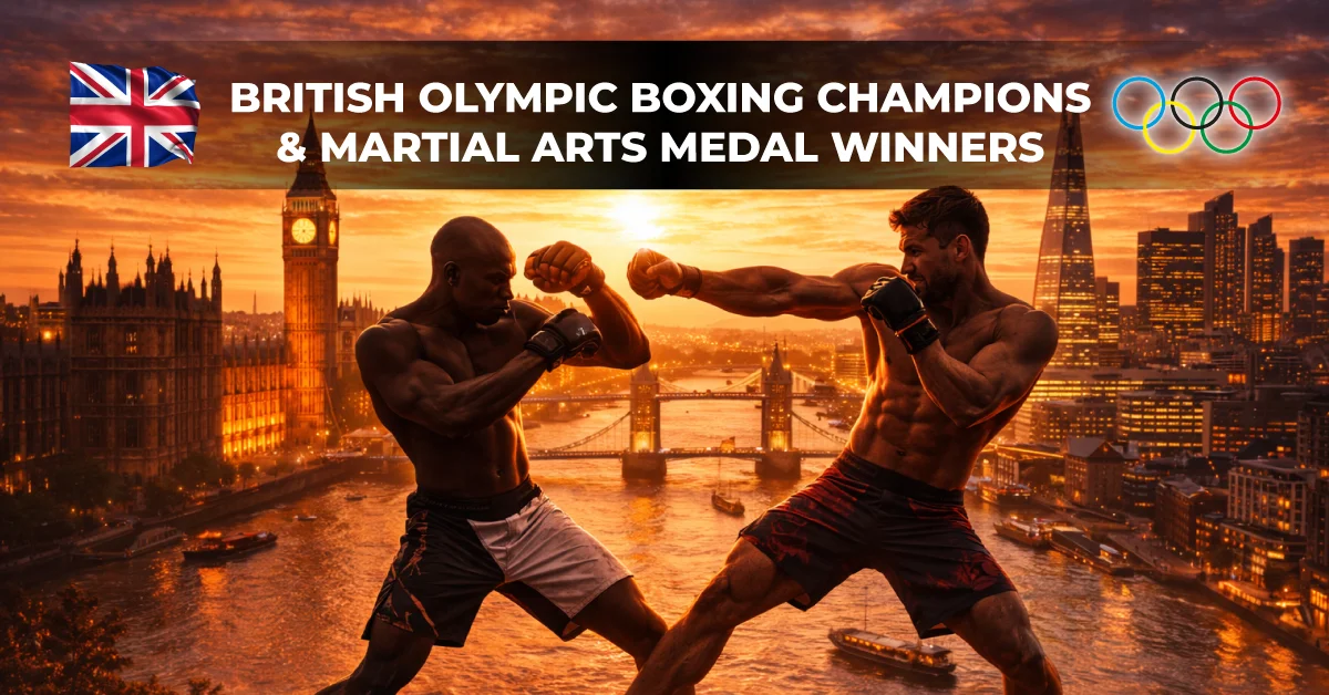 Two martial artists practicing against a England landscape backdrop