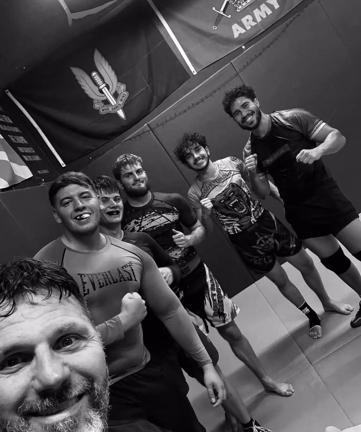 Luke and team mates posing after training