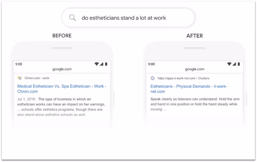 Ejemplo de la nueva actualización de SEO Google