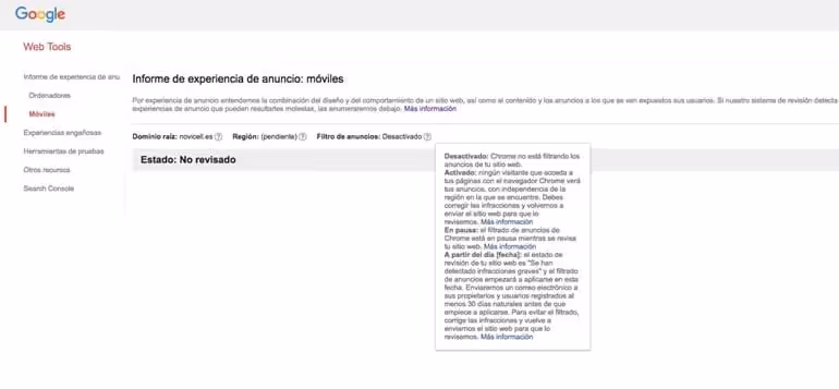 google search console controla si tus anuncios son bloqueados