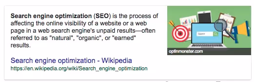 Ejemplo de fragmento destacado de Google